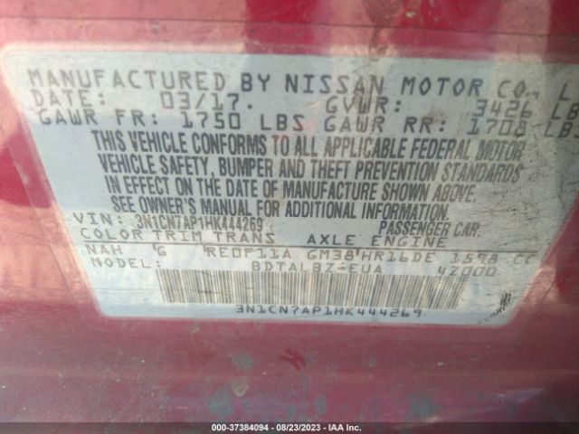 3N1CN7AP1HK444269 Nissan Versa Sedan Sv