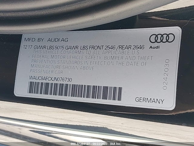 WAUC8AFCXJN076730 Audi A6 Premium/sport