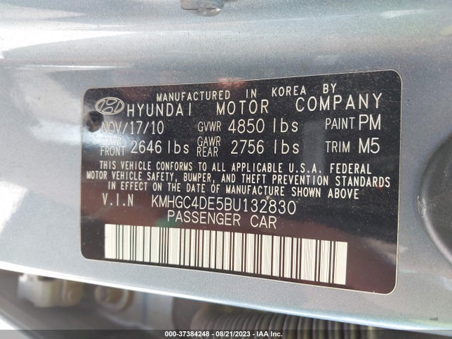 2011 HYUNDAI GENESIS VIN: KMHGC4DE5BU132830