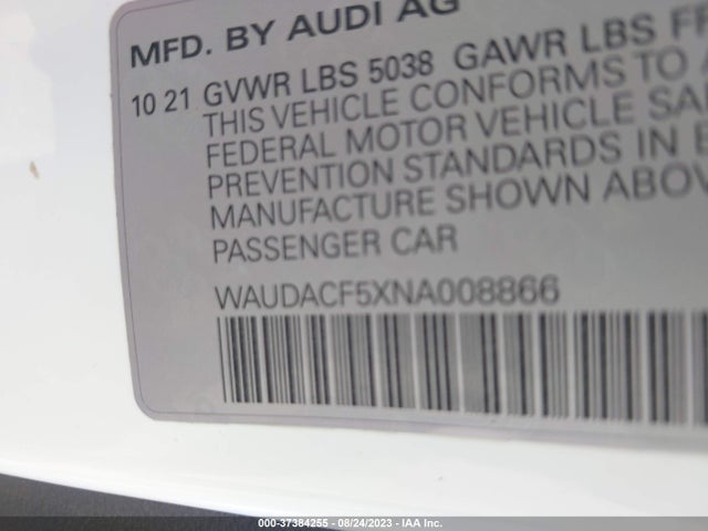 WAUDACF5XNA008866 Audi A5 Sportback S Line Premium