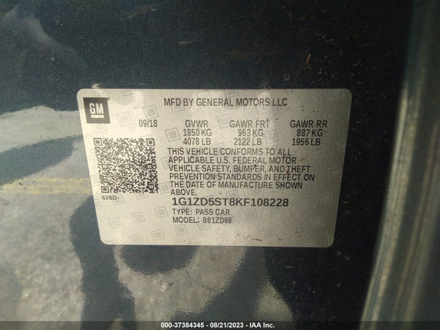 Chevrolet MALIBU LT 2019 1G1ZD5ST8KF108228 Image 9