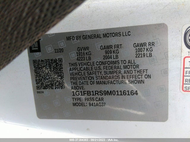 Chevrolet Camaro 1lt 2021 1G1FB1RS9M0116164 Image 9