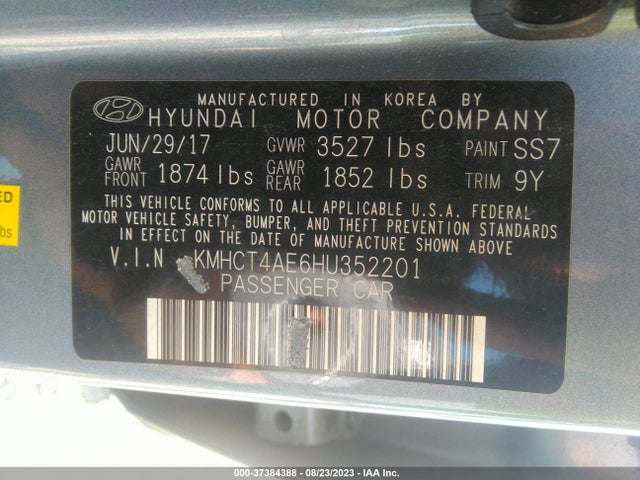 2017 HYUNDAI ACCENT SE VIN: KMHCT4AE6HU352201