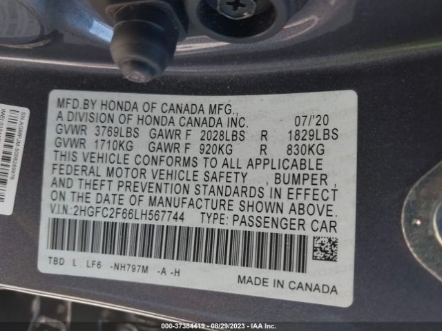 2HGFC2F66LH567744 Honda Civic Sedan Lx