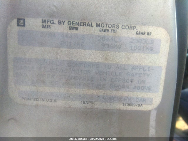1984 BUICK REGAL VIN: 1G4AJ69AXEH525426