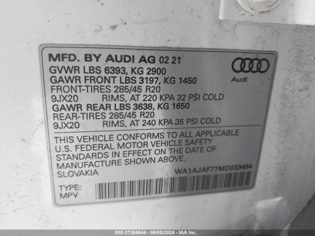 WA1AJAF77MD033484 Audi Q7 Premium 45 Tfsi Quattro Tiptronic
