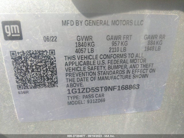 Chevrolet MALIBU LT 2022 1G1ZD5ST9NF168863 Image 9