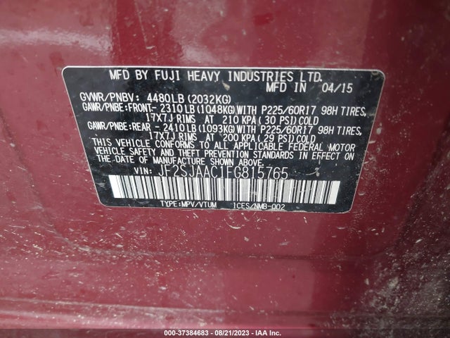 JF2SJAAC1FG815765 Subaru Forester 2.5i