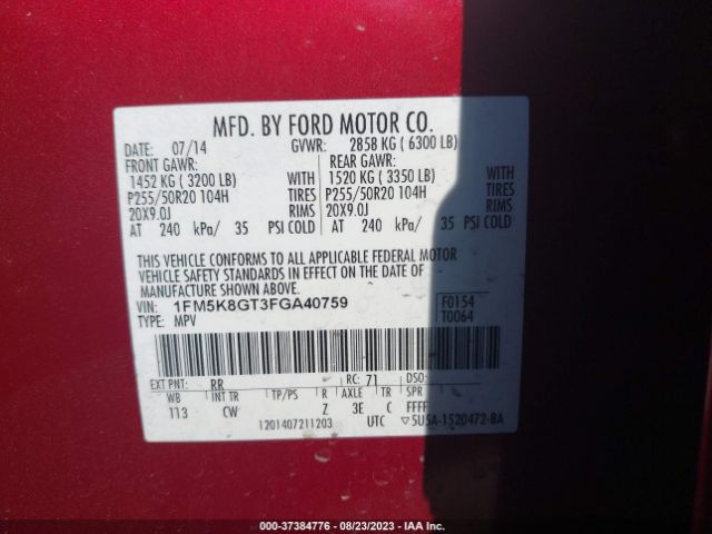 1FM5K8GT3FGA40759 Ford EXPLORER SPORT