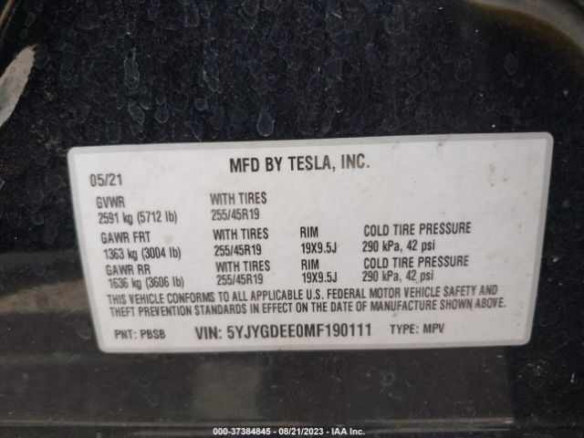 5YJYGDEE0MF190111 Tesla Model Y Long Range