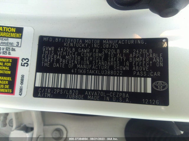 Toyota CAMRY XSE 2020 4T1K61AKXLU388022 Image 16
