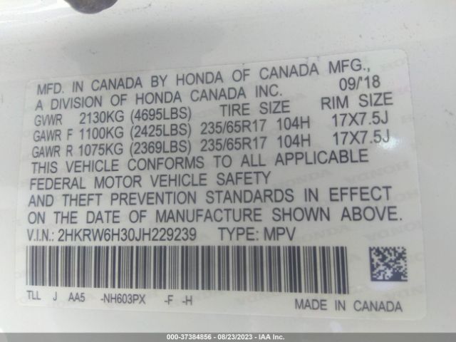 2HKRW6H30JH229239 Honda CR-V LX