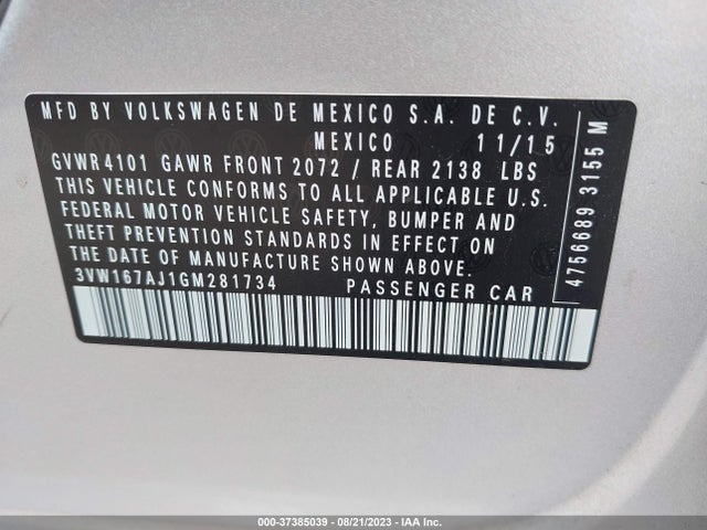 3VW167AJ1GM281734 Volkswagen Jetta Sedan 1.4t S W/technology
