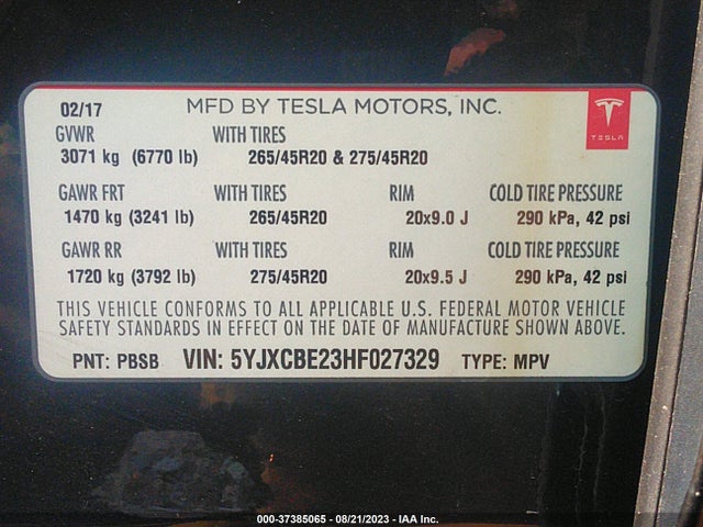 5YJXCBE23HF027329 Tesla Model X 90d/75d/100d