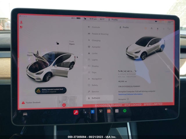 2020 TESLA MODEL Y LONG RANGE VIN: 5YJYGDEE3LF049001