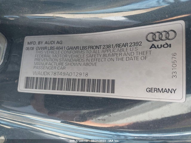 2009 AUDI A5 VIN: WAUDK78T49A012918