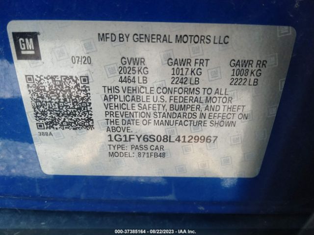 2020 CHEVROLET BOLT EV 1G1FY6S08L4129967 Photo 8