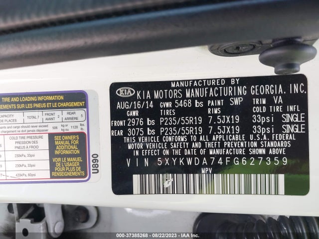 2015 KIA SORENTO SX VIN: 5XYKWDA74FG627359