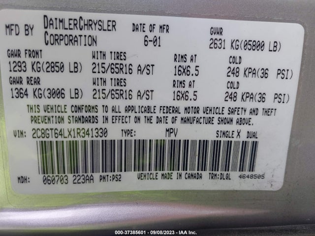 2001 CHRYSLER TOWN & COUNTRY LIMITED VIN: 2C8GT64LX1R341330