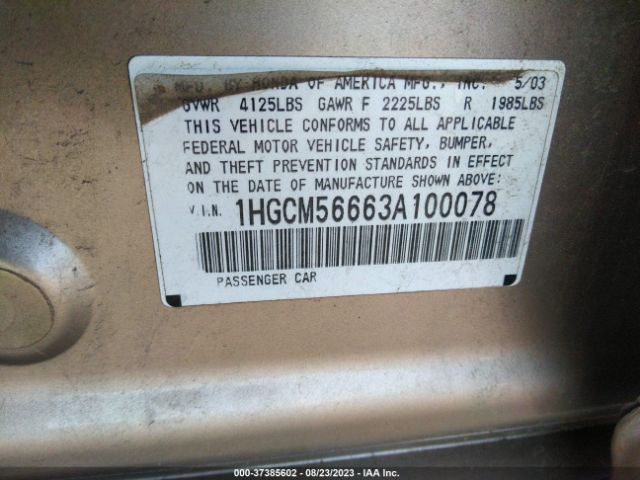 2003 HONDA ACCORD SDN 1HGCM56663A100078 Photo 8