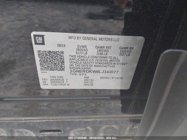 Chevrolet Traverse Lt Cloth 2020 1GNERGKW8LJ143077 Image 9