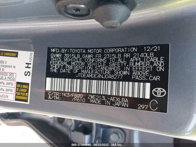 Toyota Corolla Hybrid Le 2022 JTDEAMDE4NJ048277 Image 9