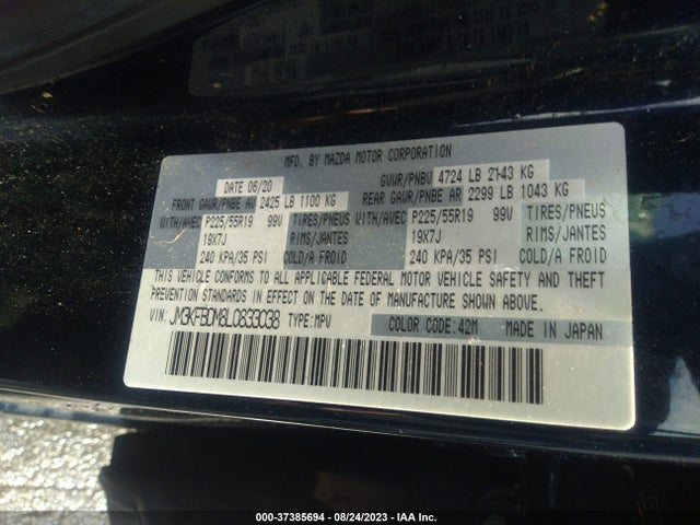 2020 MAZDA CX-5 GRAND TOURING VIN: JM3KFBDM8L0833038