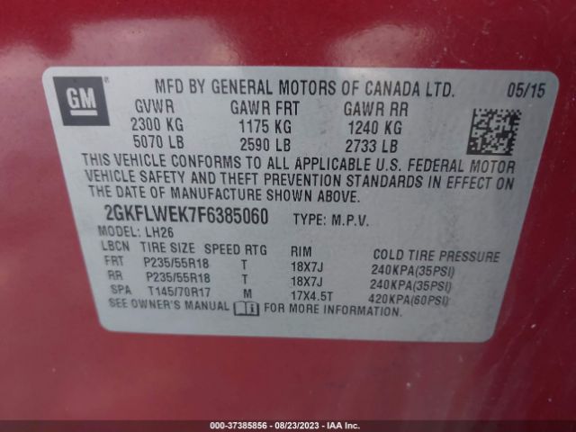 2GKFLWEK7F6385060 GMC Terrain Sle