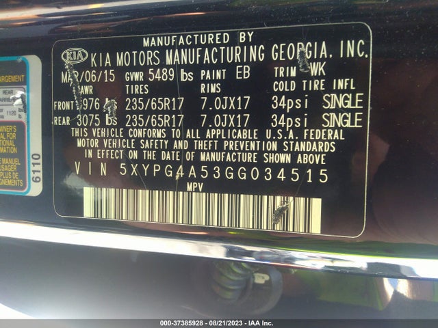 KIA SORENTO LX 2016 5XYPG4A53GG034515 Image 9
