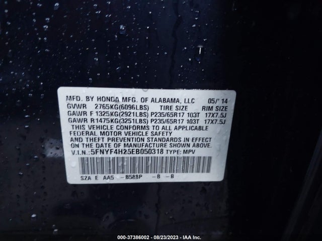 Honda PILOT LX 2014 5FNYF4H25EB050318 Image 9