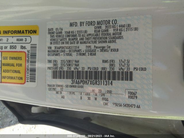3FA6P0H7XGR311314 Ford FUSION SE