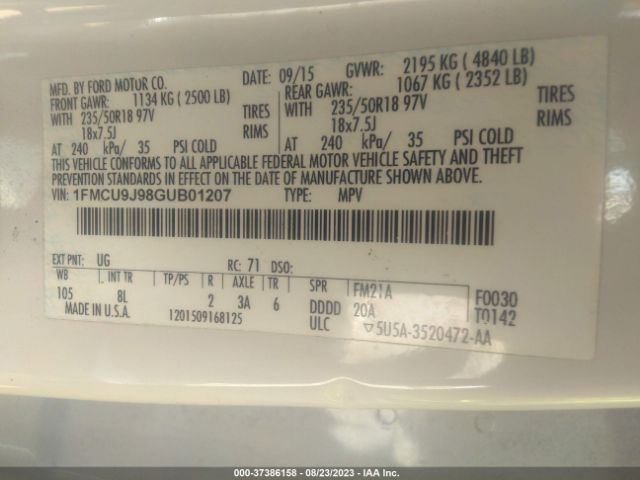 1FMCU9J98GUB01207 Ford Escape Titanium
