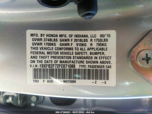 Honda Civic Sedan Se 2015 19XFB2F72FE071088 Image 9