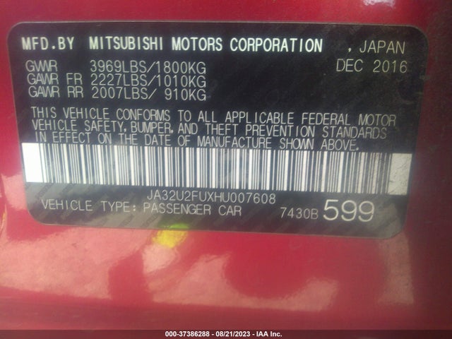 JA32U2FUXHU007608 Mitsubishi Lancer Es/le