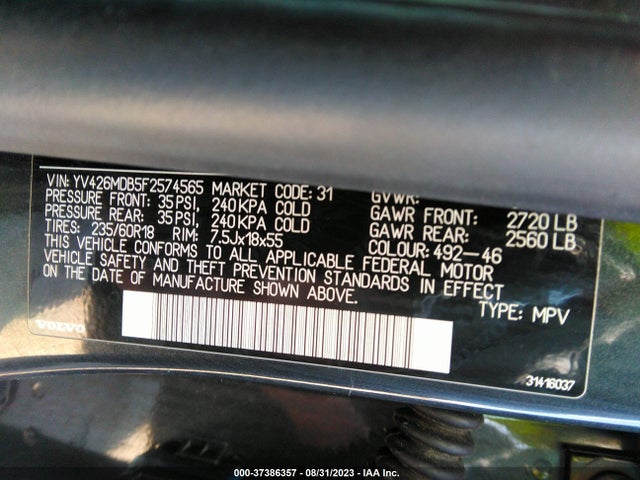 2015 VOLVO XC60 T5 DRIVE-E PREMIER VIN: YV426MDB5F2574565