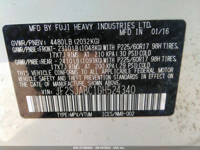 JF2SJABC1GH524340 Subaru Forester 2.5i