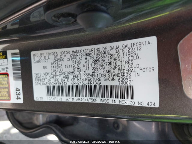 2012 TOYOTA TACOMA VIN: 3TMLU4EN9CM090442