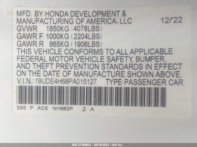 19UDE4H68PA015127 Acura Integra W/a-spec Tech Package