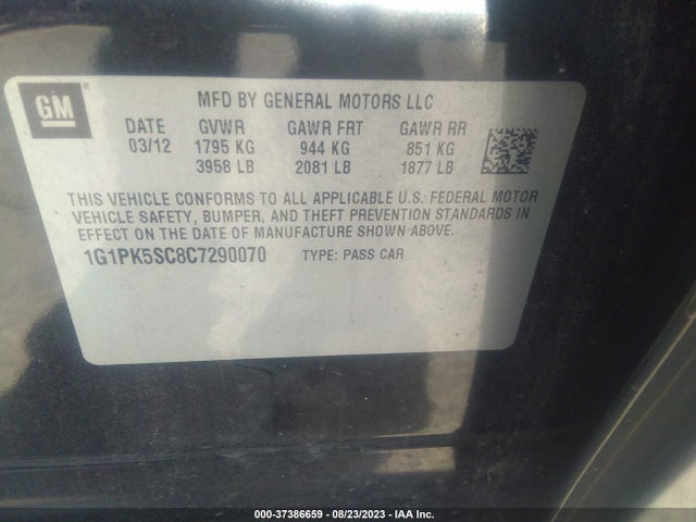 2012 CHEVROLET CRUZE ECO VIN: 1G1PK5SC8C7290070