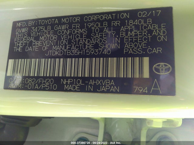 2017 Toyota Prius, VIN: JTDKDTB35H1593740