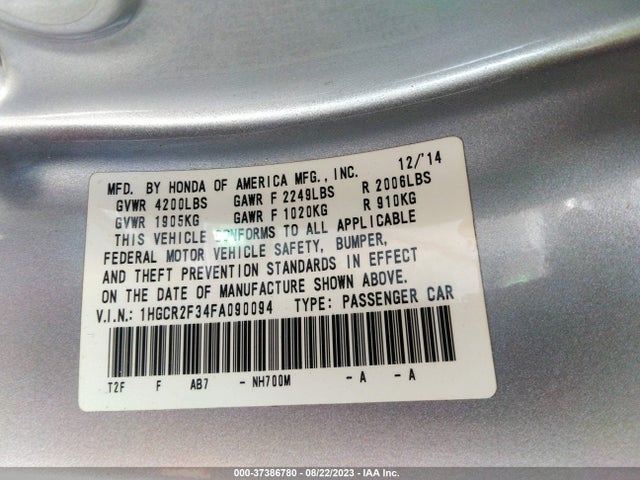 Honda Accord Sedan Lx 2015 1HGCR2F34FA090094 Image 9
