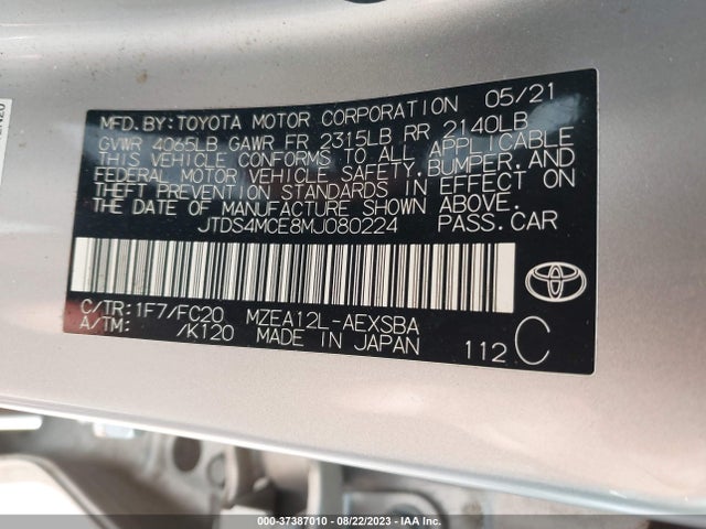 2021 TOYOTA COROLLA SE/NIGHTSHADE/APEX SE VIN: JTDS4MCE8MJ080224