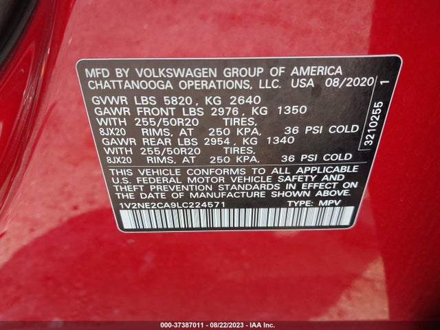 1V2NE2CA9LC224571 Volkswagen Atlas Cross Sport 3.6l V6 Sel Premium