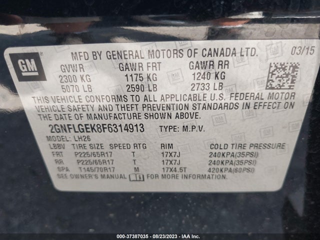 Chevrolet EQUINOX LT 2015 2GNFLGEK8F6314913 Image 9