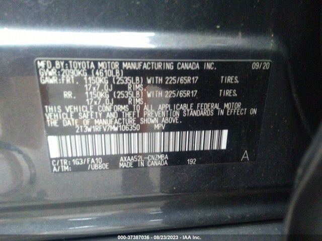 2021 TOYOTA RAV4 XLE VIN: 2T3W1RFV7MW106350