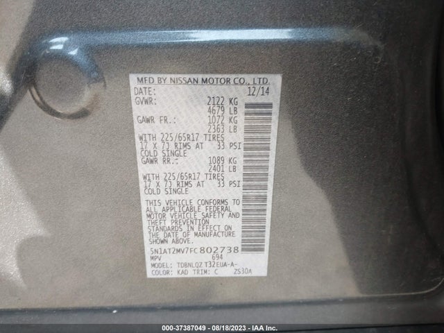 Nissan ROGUE SV 2015 5N1AT2MV7FC802738 Image 10