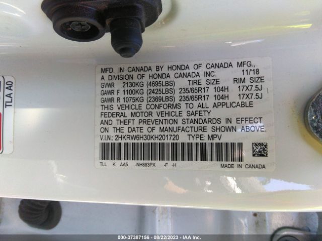2HKRW6H30KH201720 Honda CR-V LX