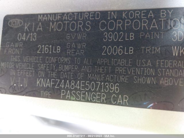 KNAFZ4A84E5071396 KIA FORTE EX