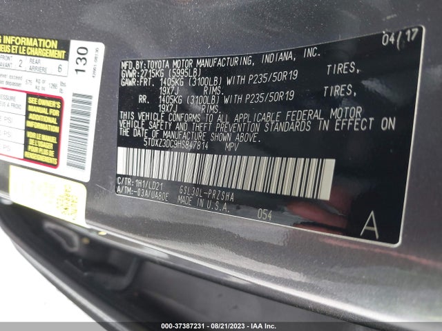 Toyota SIENNA SE 2017 5TDXZ3DC9HS847814 Image 9