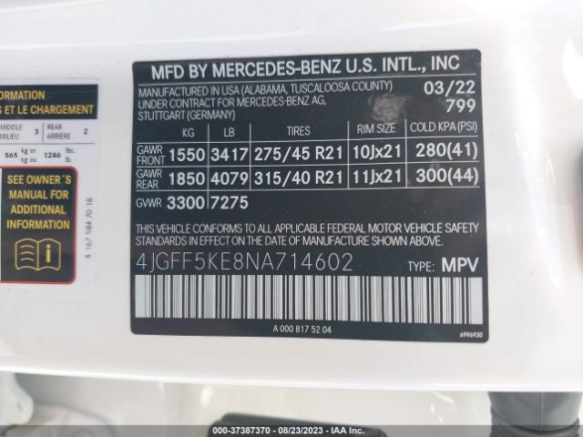 4JGFF5KE8NA714602 Mercedes-Benz Gls 450